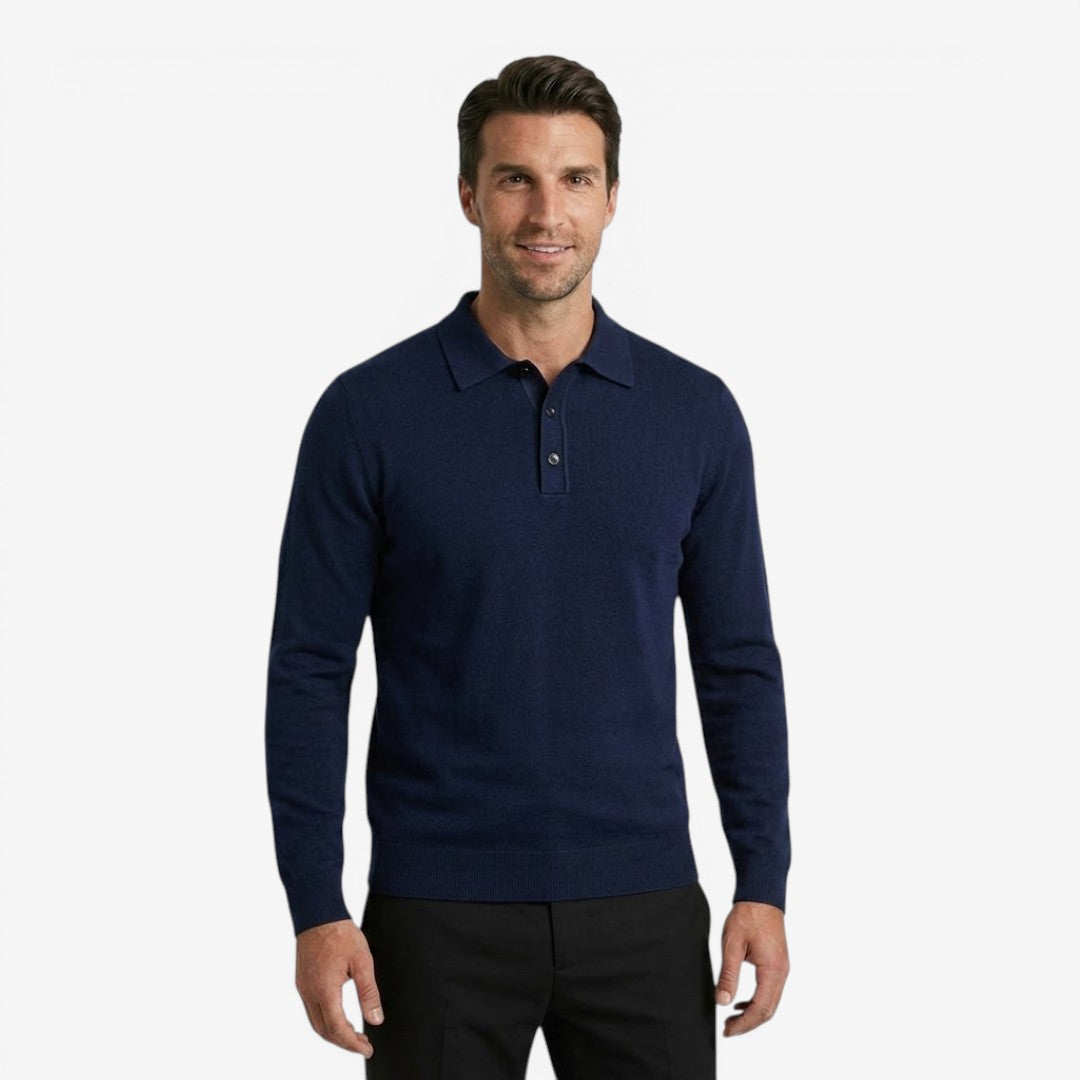 Men's Long Sleeve Polo Shirt Knit Casual Fit Collared Smart-Casual Wear