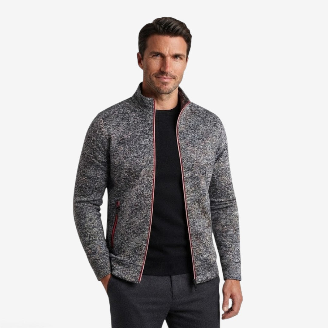 Men's Knit Zip Jacket High Neck Slim Fit with Zip Pockets Casual Wear
