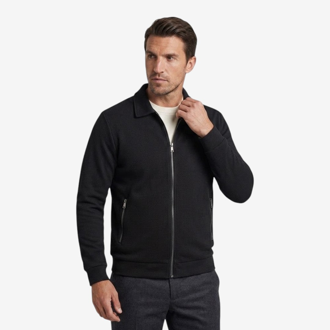 Men's Waffle Jacket Full Zip Collared Casual Everyday Layering