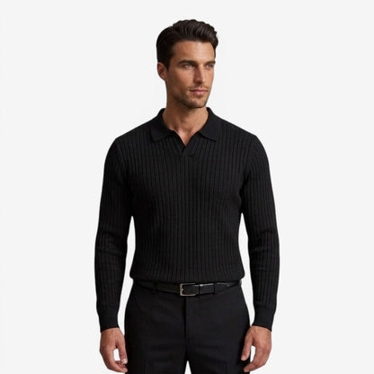 Men's Long Sleeve Knit Polo Shirt Casual Fit Collared Everyday Wear
