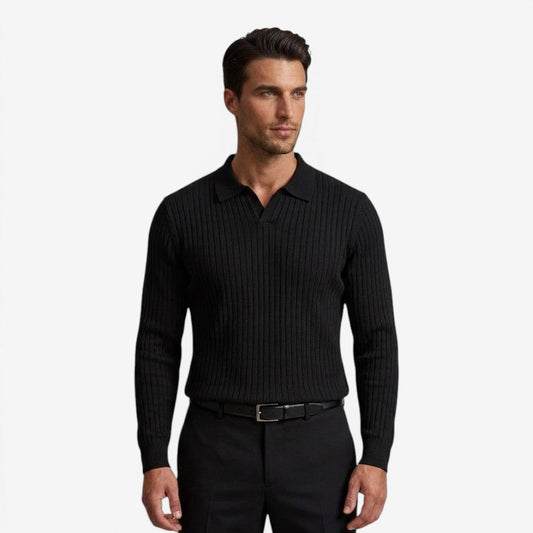 Men's Long Sleeve Knit Polo Shirt Casual Fit Collared Everyday Wear