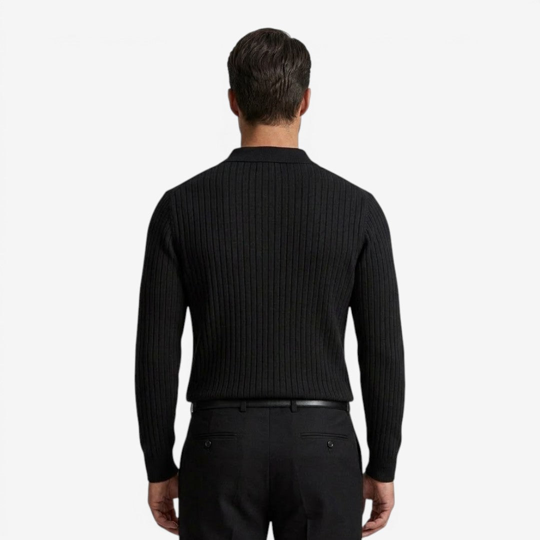 Men's Long Sleeve Knit Polo Shirt Casual Fit Collared Everyday Wear