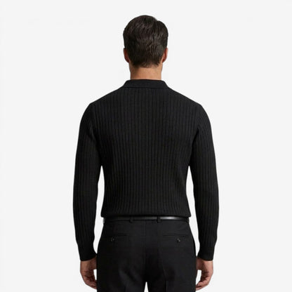 Men's Long Sleeve Knit Polo Shirt Casual Fit Collared Everyday Wear