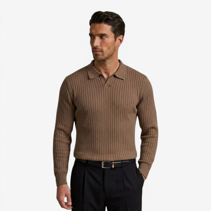 Men's Long Sleeve Knit Polo Shirt Casual Fit Collared Everyday Wear