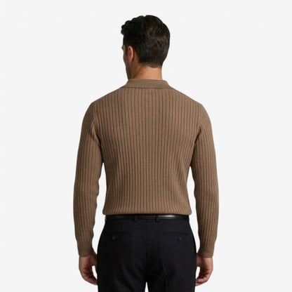 Men's Long Sleeve Knit Polo Shirt Casual Fit Collared Everyday Wear