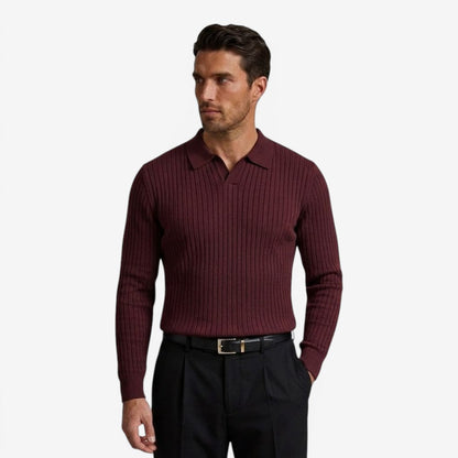 Men's Long Sleeve Knit Polo Shirt Casual Fit Collared Everyday Wear