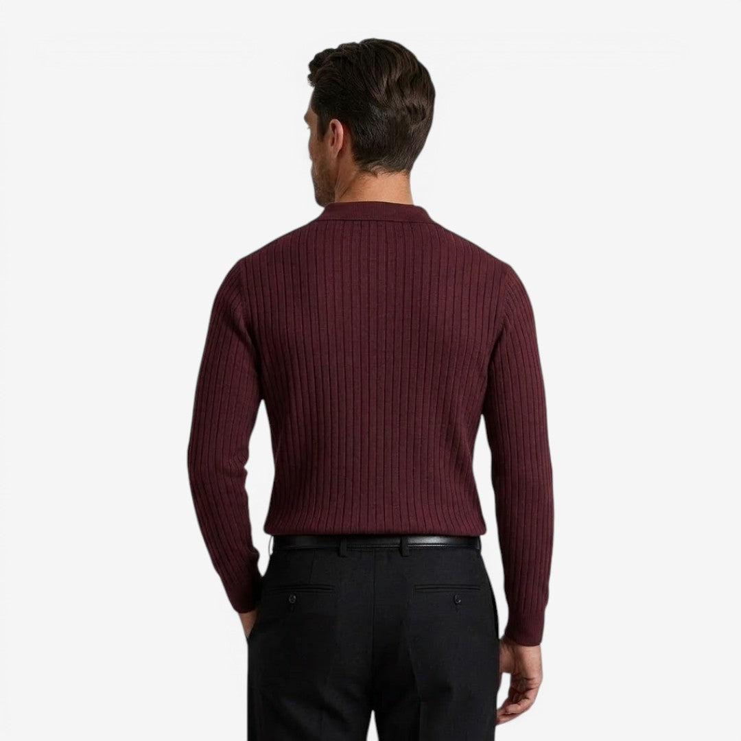 Men's Long Sleeve Knit Polo Shirt Casual Fit Collared Everyday Wear