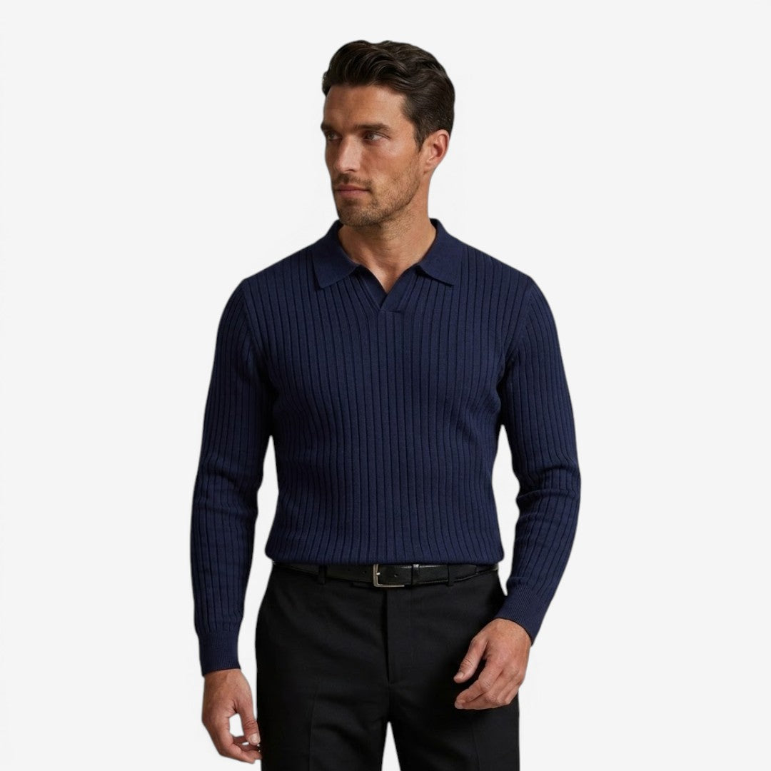 Men's Long Sleeve Knit Polo Shirt Casual Fit Collared Everyday Wear