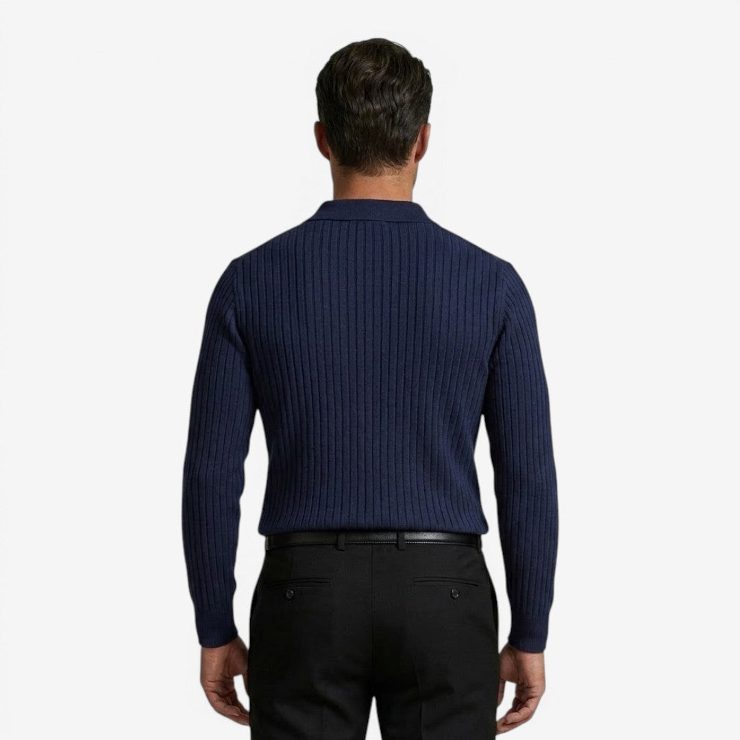 Men's Long Sleeve Knit Polo Shirt Casual Fit Collared Everyday Wear