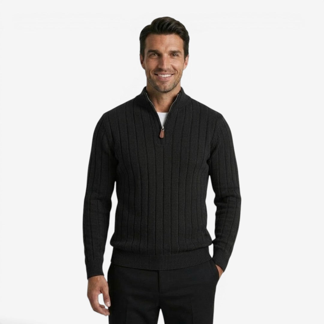 Men's Quarter Zip Knit Jumper Classic Smart Casual Warm Layering