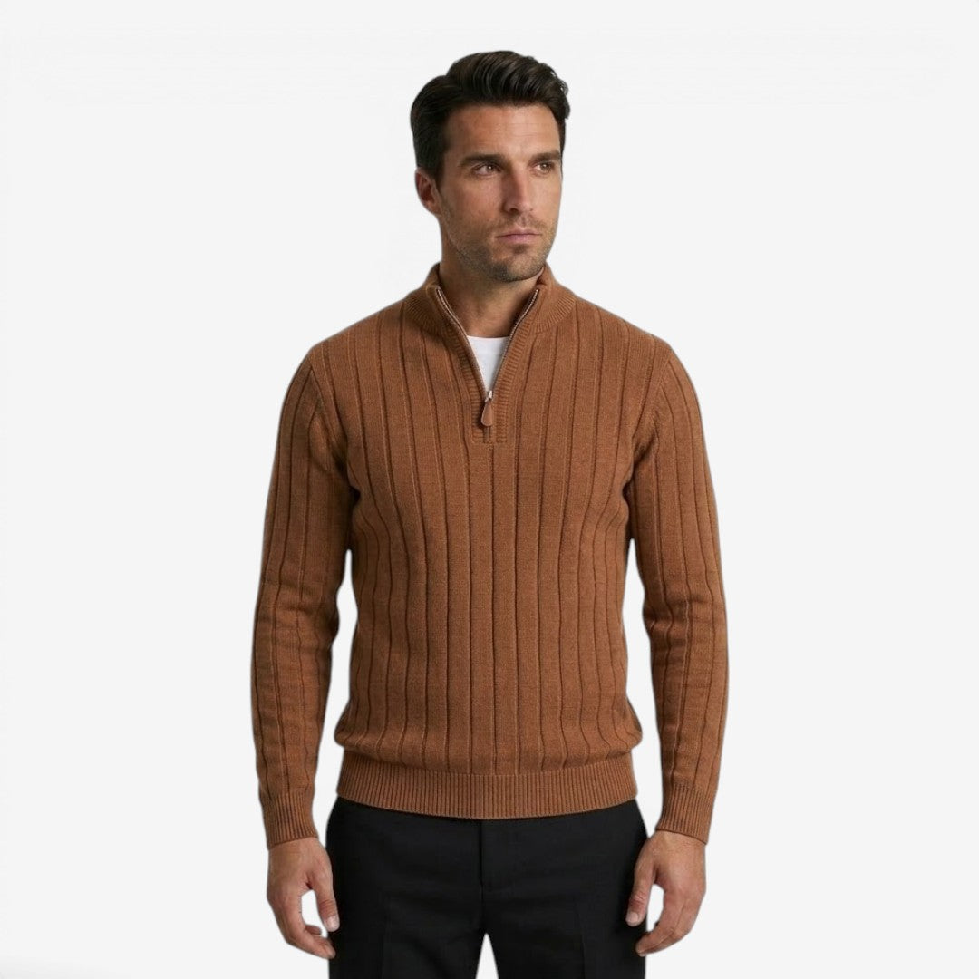 Men's Quarter Zip Knit Jumper Classic Smart Casual Warm Layering