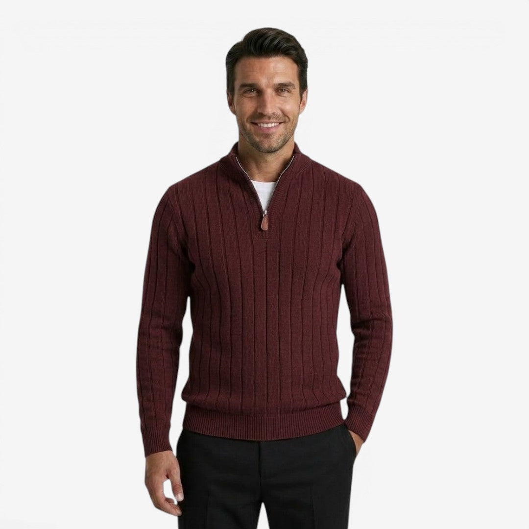 Men's Quarter Zip Knit Jumper Classic Smart Casual Warm Layering