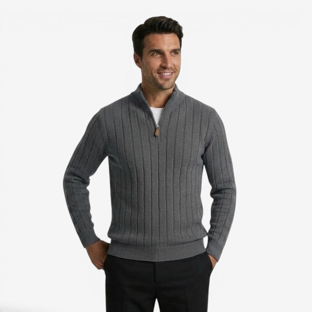 Men's Quarter Zip Knit Jumper Classic Smart Casual Warm Layering