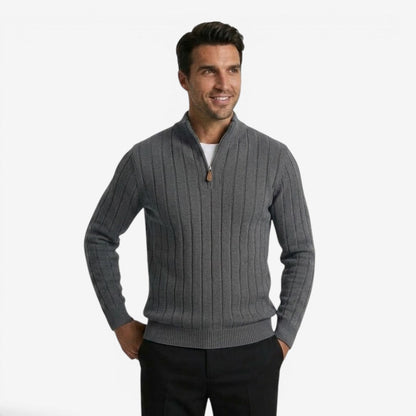 Men's Quarter Zip Knit Jumper Classic Smart Casual Warm Layering