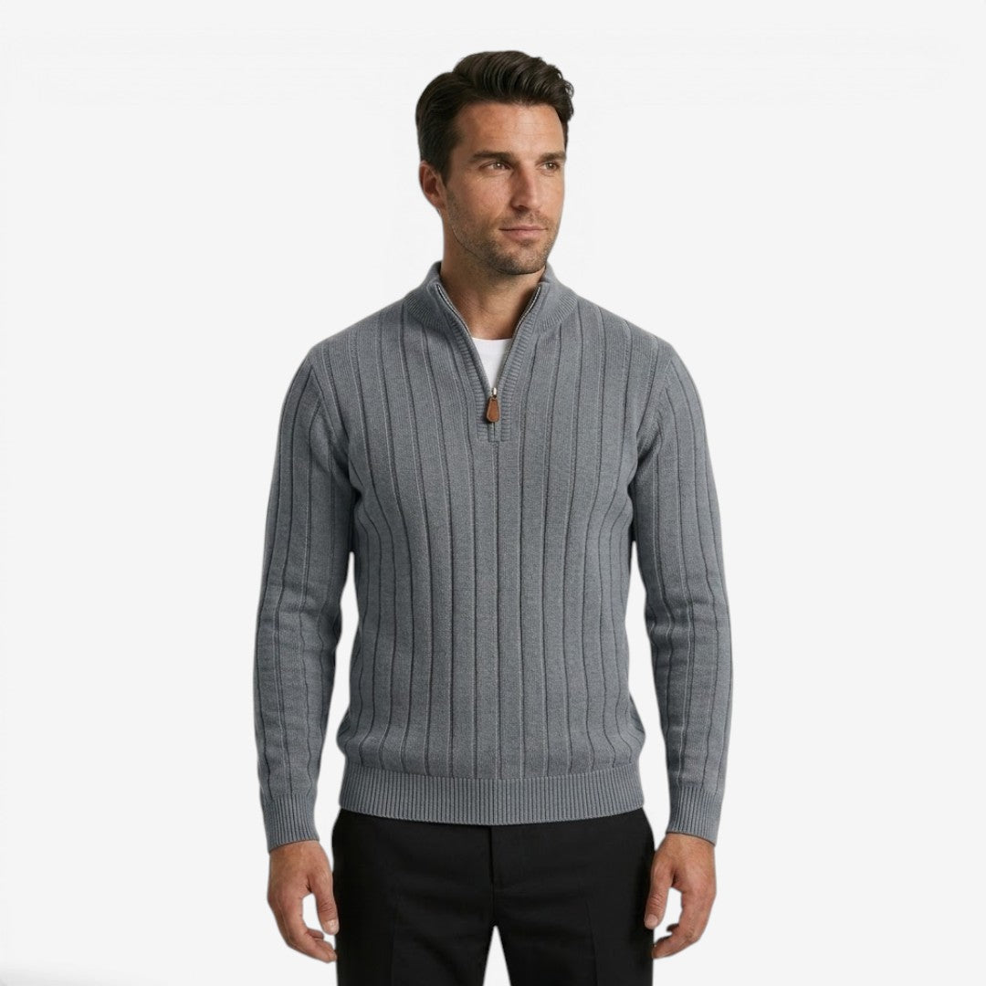 Men's Quarter Zip Knit Jumper Classic Smart Casual Warm Layering