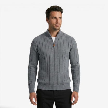 Men's Quarter Zip Knit Jumper Classic Smart Casual Warm Layering
