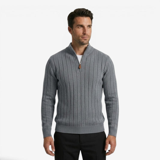 Men's Quarter Zip Knit Jumper Classic Smart Casual Warm Layering