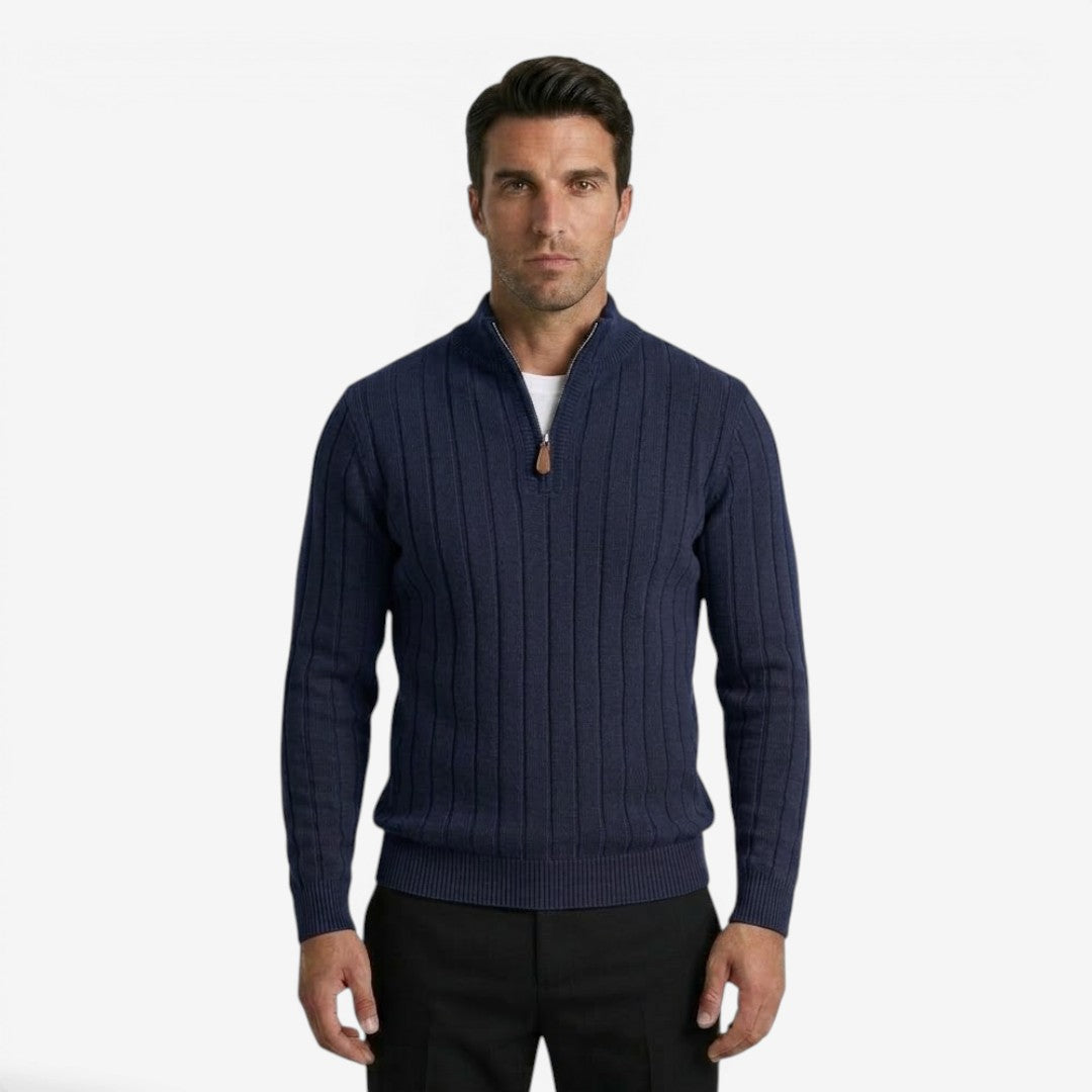 Men's Quarter Zip Knit Jumper Classic Smart Casual Warm Layering