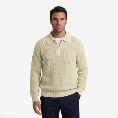 Men's Quarter Zip Knit Jumper Soft Warm Polo Collar Casual Layering
