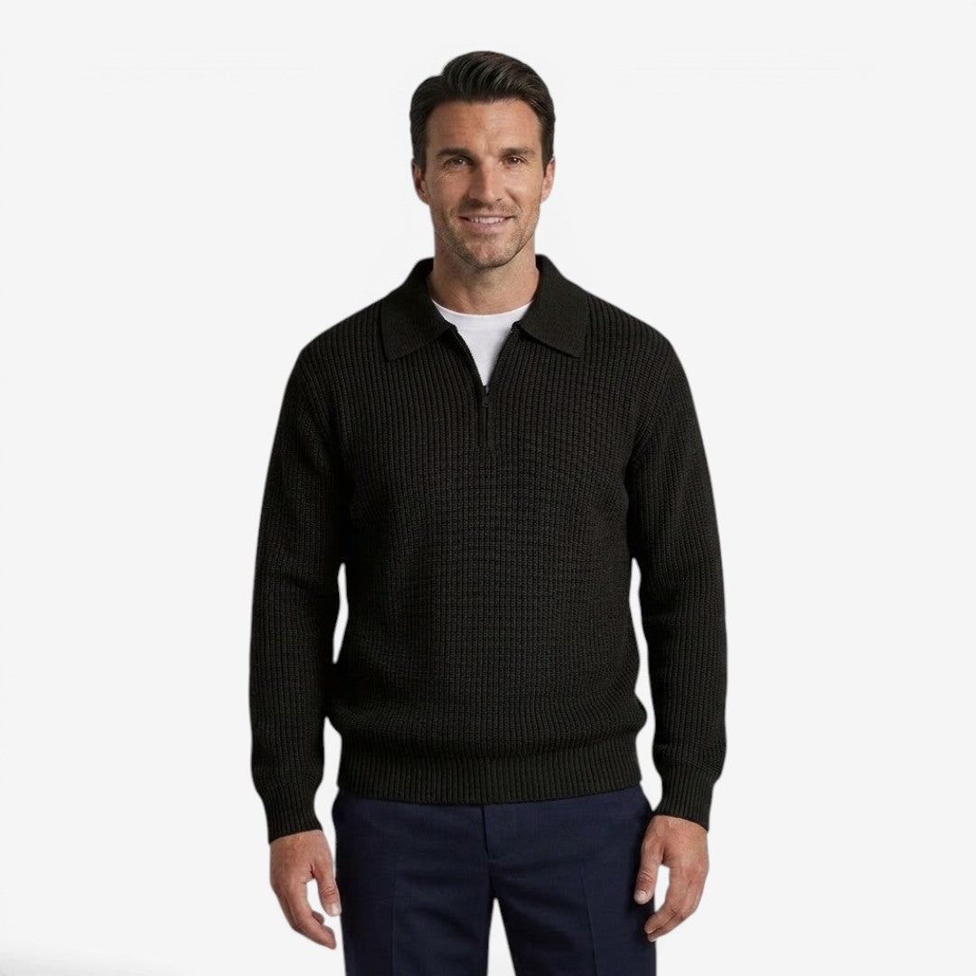 Men's Quarter Zip Knit Jumper Soft Warm Polo Collar Casual Layering