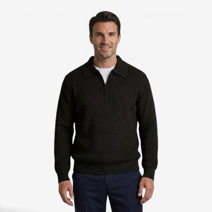Men's Quarter Zip Knit Jumper Soft Warm Polo Collar Casual Layering