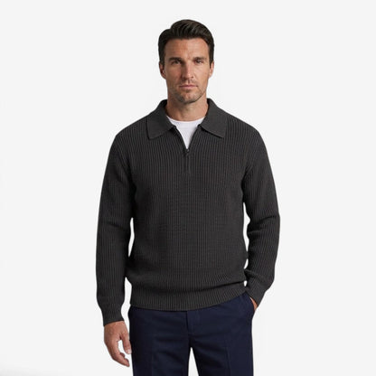 Men's Quarter Zip Knit Jumper Soft Warm Polo Collar Casual Layering