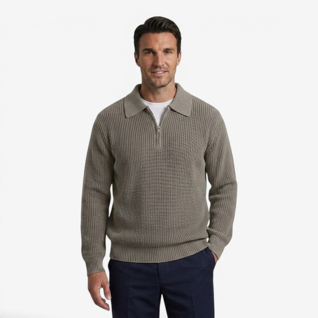 Men's Quarter Zip Knit Jumper Soft Warm Polo Collar Casual Layering