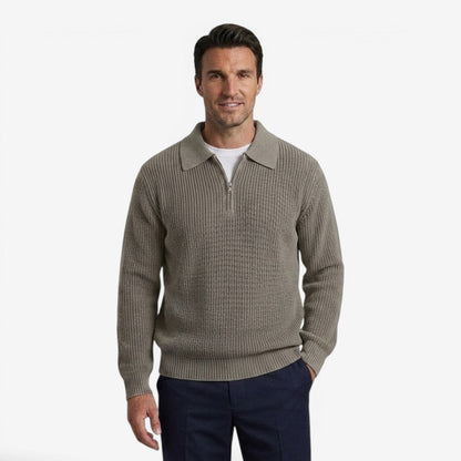 Men's Quarter Zip Knit Jumper Soft Warm Polo Collar Casual Layering