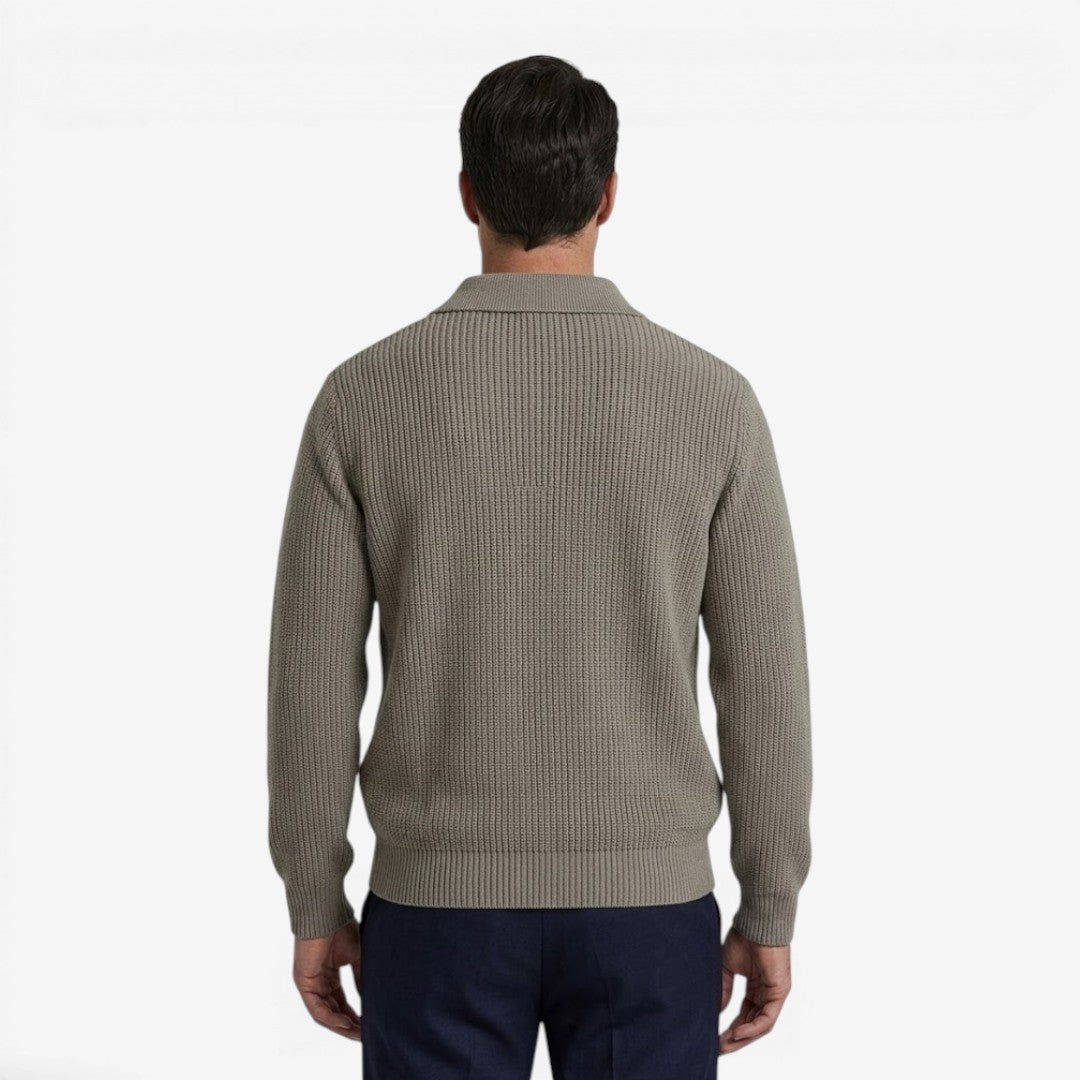 Men's Quarter Zip Knit Jumper Soft Warm Polo Collar Casual Layering