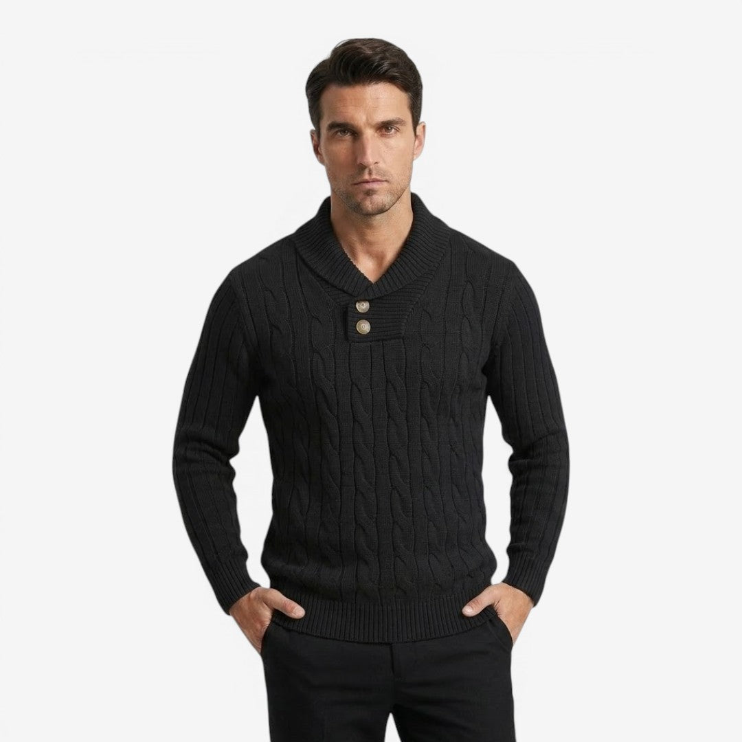 Men's Ribbed Knit Jumper Button Neck Long Sleeve Casual Autumn Winter