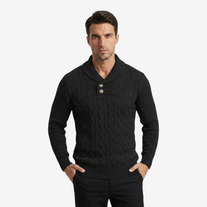 Men's Ribbed Knit Jumper Button Neck Long Sleeve Casual Autumn Winter