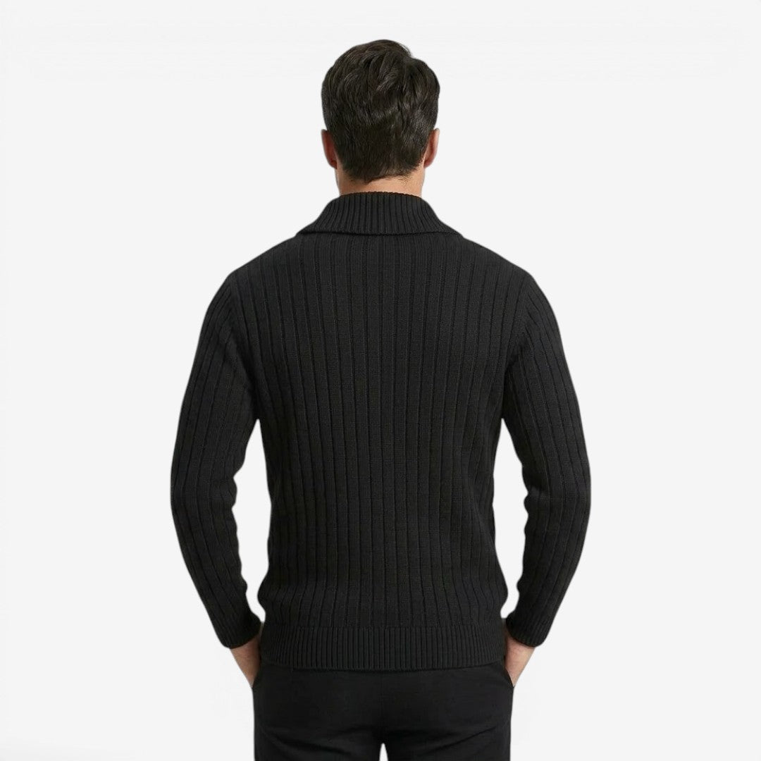 Men's Ribbed Knit Jumper Button Neck Long Sleeve Casual Autumn Winter