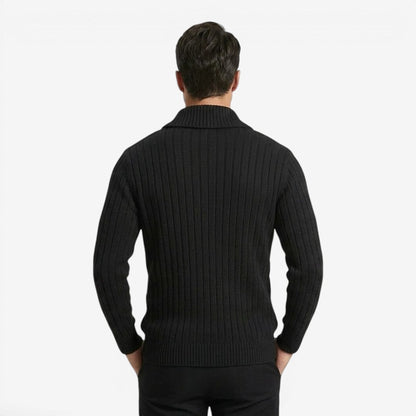 Men's Ribbed Knit Jumper Button Neck Long Sleeve Casual Autumn Winter