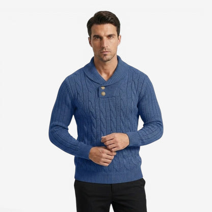 Men's Ribbed Knit Jumper Button Neck Long Sleeve Casual Autumn Winter