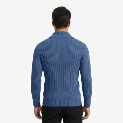 Men's Ribbed Knit Jumper Button Neck Long Sleeve Casual Autumn Winter