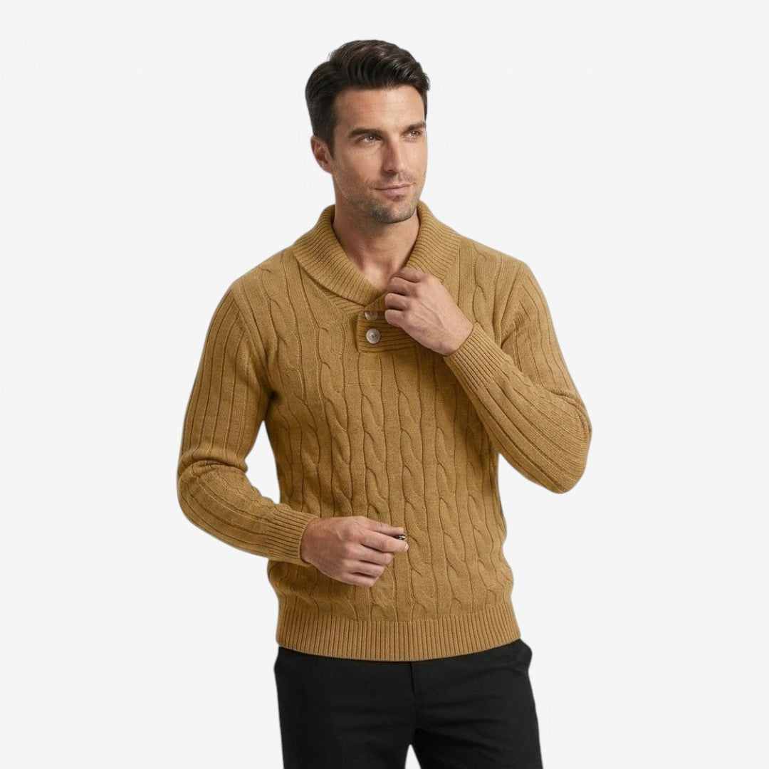 Men's Ribbed Knit Jumper Button Neck Long Sleeve Casual Autumn Winter