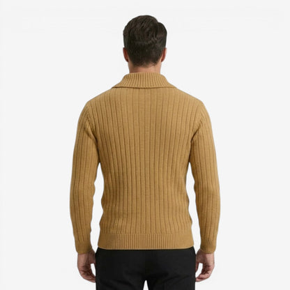 Men's Ribbed Knit Jumper Button Neck Long Sleeve Casual Autumn Winter