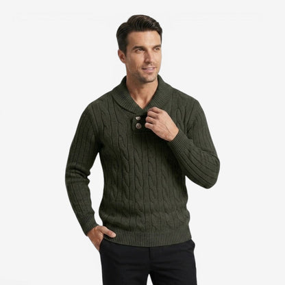 Men's Ribbed Knit Jumper Button Neck Long Sleeve Casual Autumn Winter