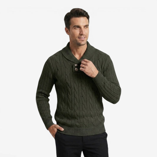 Men's Ribbed Knit Jumper Button Neck Long Sleeve Casual Autumn Winter