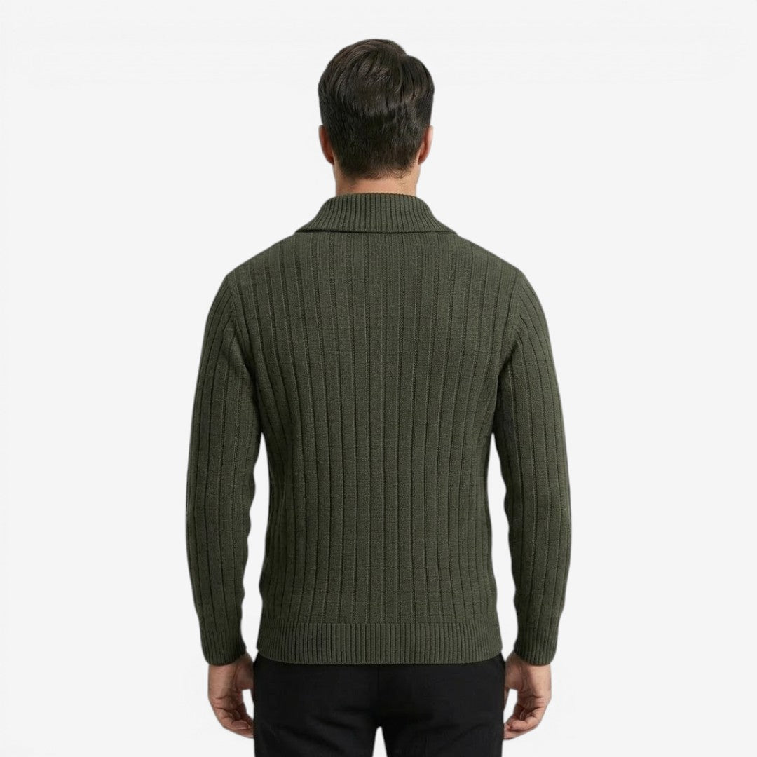 Men's Ribbed Knit Jumper Button Neck Long Sleeve Casual Autumn Winter