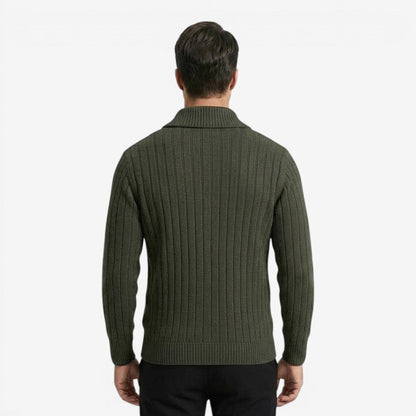 Men's Ribbed Knit Jumper Button Neck Long Sleeve Casual Autumn Winter