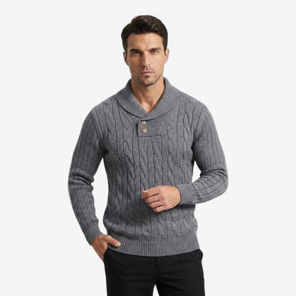 Men's Ribbed Knit Jumper Button Neck Long Sleeve Casual Autumn Winter