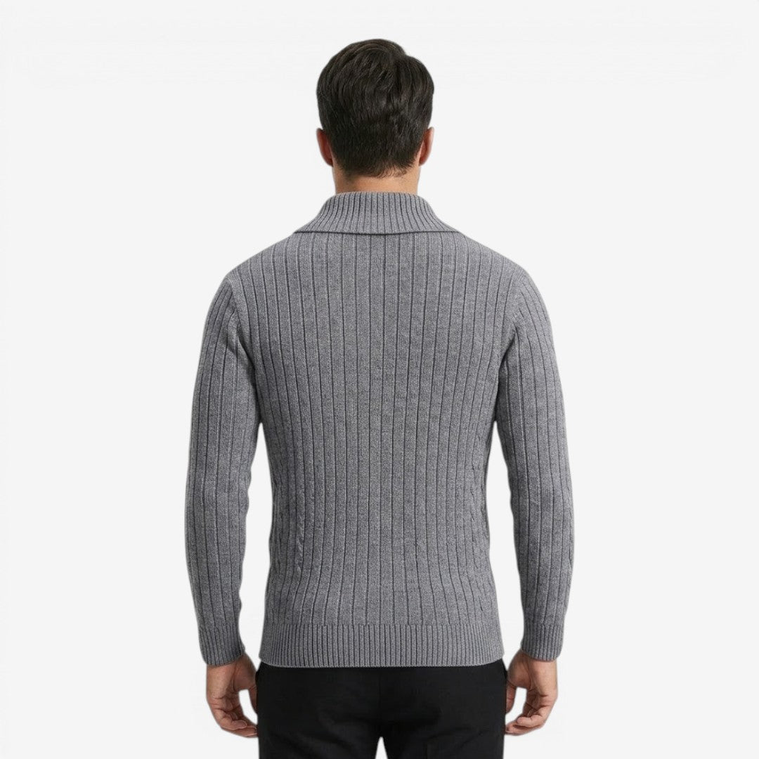 Men's Ribbed Knit Jumper Button Neck Long Sleeve Casual Autumn Winter