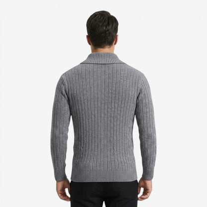 Men's Ribbed Knit Jumper Button Neck Long Sleeve Casual Autumn Winter