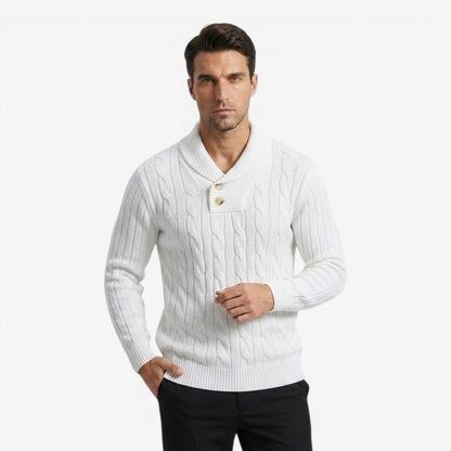 Men's Ribbed Knit Jumper Button Neck Long Sleeve Casual Autumn Winter