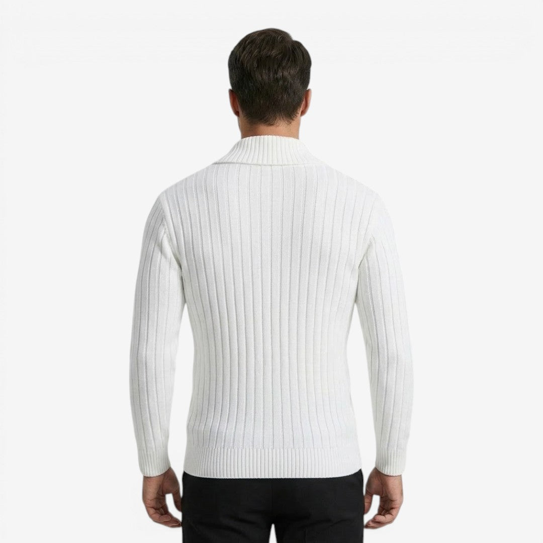 Men's Ribbed Knit Jumper Button Neck Long Sleeve Casual Autumn Winter