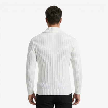 Men's Ribbed Knit Jumper Button Neck Long Sleeve Casual Autumn Winter