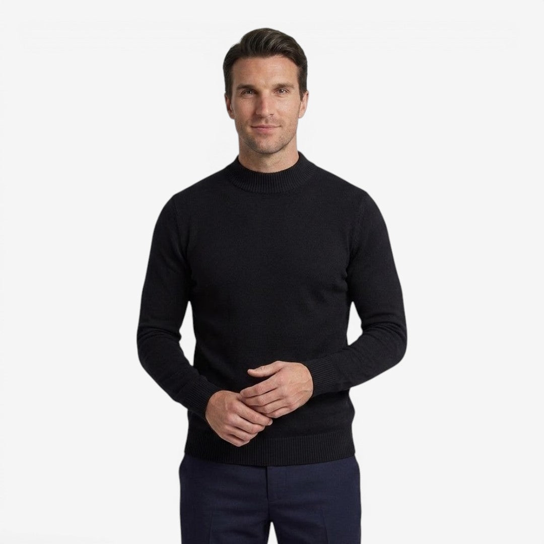 Men's Ribbed Knit Mock Neck Jumper Slim Fit Long Sleeve Business Casual