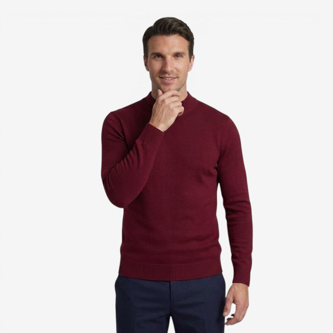 Men's Ribbed Knit Mock Neck Jumper Slim Fit Long Sleeve Business Casual
