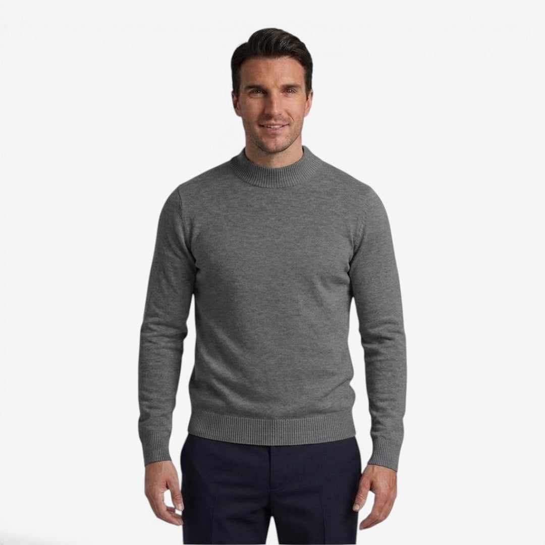 Men's Ribbed Knit Mock Neck Jumper Slim Fit Long Sleeve Business Casual